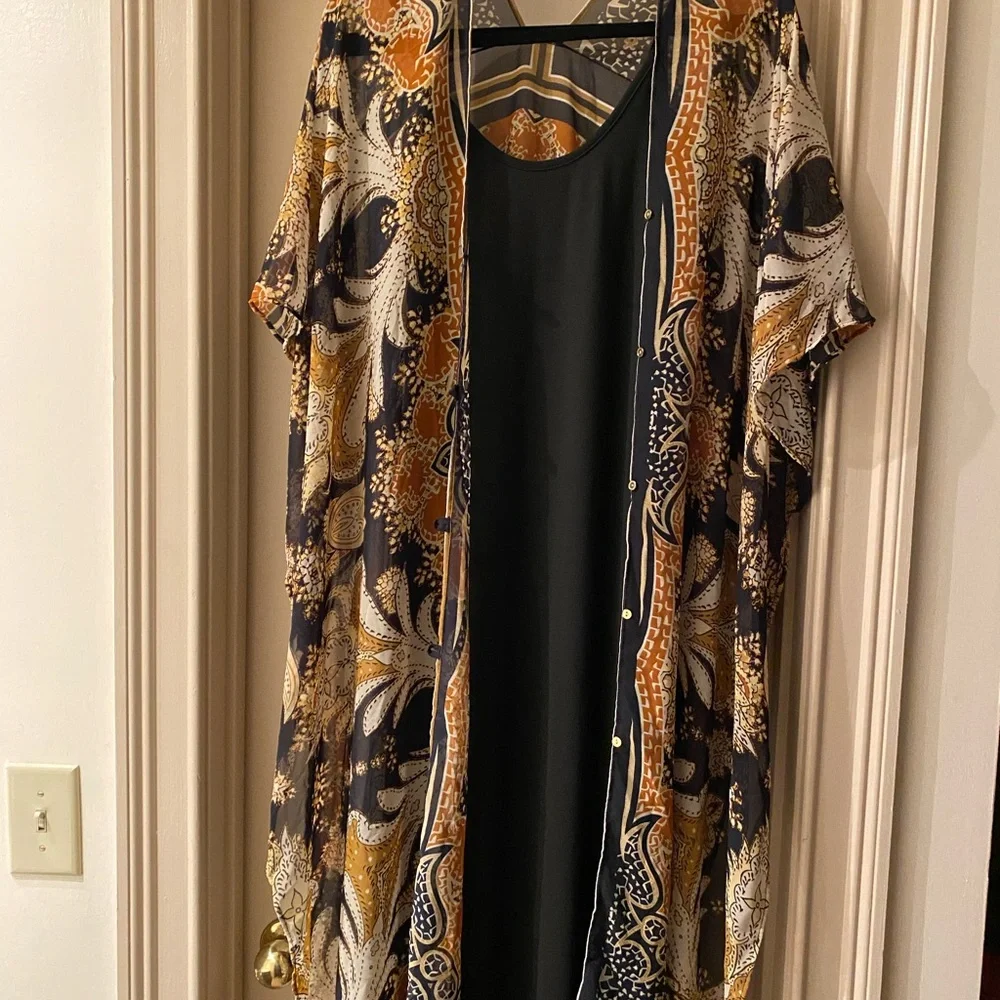 Full-length, button-front, boho, kimono, duster, brown, tan..(OS) - Picture 3 of 3